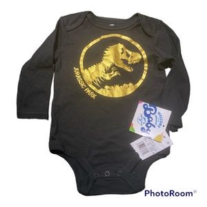 New Black and Gold metallic Jurassic Park Onesie, long sleeve NWT